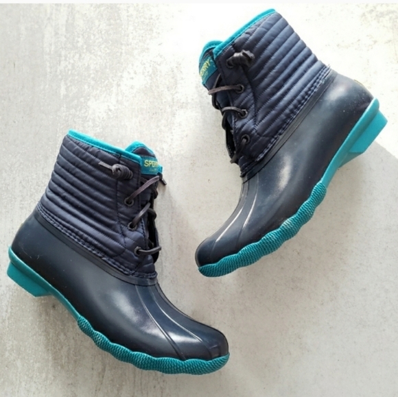 Sperry Saltwater Puff Nylon Quilted Duck Boot Navy Blue SZ 8 Rain Snow Winter - Picture 1 of 3